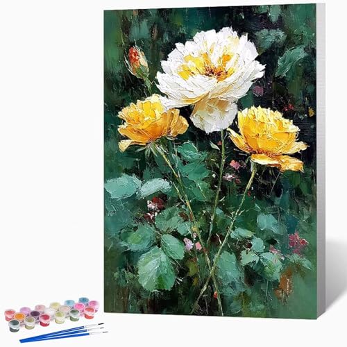 Malen Nach Zahlen Erwachsene Blumen Malen Nach Zahlen Anlage, Bastelset Erwachsene Mit 3-Pinseln Und Acrylfarbe, DIY Handgemalt öLgemäLde Kit FüR Geschenke, Zimmer Deko 50x65cm Ohne Rahmen -LKF07614 von Generic