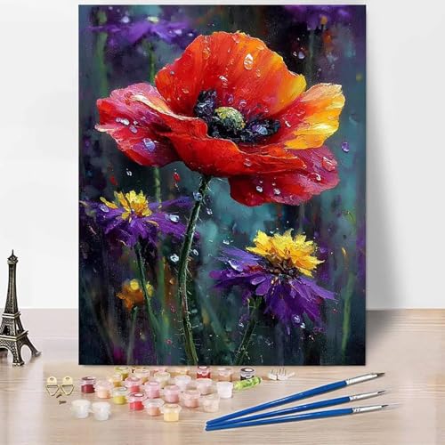 Malen Nach Zahlen Erwachsene Blumen Malen Nach Zahlen Anlage, DIY Set Erwachsene Anfänger Mit 3 - Pinseln und Acrylfarbe, Handgemalt Ölgemälde für Frauen, Deko Wohnzimmer 40x60cm Ohne Rahmen -XY54 von Generic