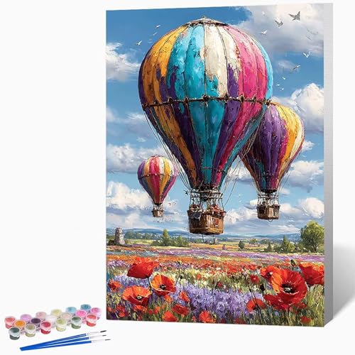 Malen Nach Zahlen Erwachsene Blumen Malen Nach Zahlen HeißLuftballon, Bastelset Erwachsene Mit 3-Pinseln Und Acrylfarbe, DIY Handgemalt öLgemäLde Kit FüR Geschenke 70 x 95 cm Ohne Rahmen -LKF0753VU von Generic