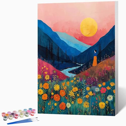 Malen Nach Zahlen Erwachsene Blumen Malen Nach Zahlen Karikatur, Bastelset Erwachsene Mit 3-Pinseln Und Acrylfarbe, DIY Handgemalt öLgemäLde Kit FüR Geschenke, Deko 60×80cm Ohne Rahmen -LKF0734I4 von Generic