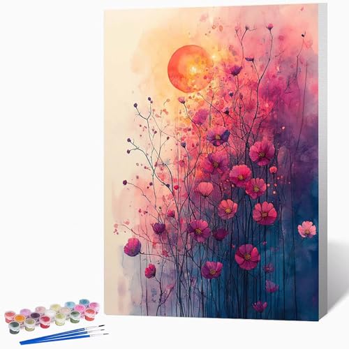 Malen Nach Zahlen Erwachsene Blumen Malen Nach Zahlen Landschaft, Bastelset Erwachsene Mit 3-Pinseln Und Acrylfarbe, DIY Handgemalt öLgemäLde Kit FüR Geschenke, Deko 40 x 60 cm Ohne Rahmen -LKF0768S1 von Generic