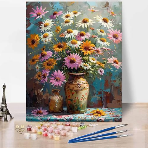 Malen Nach Zahlen Erwachsene Blumen Malen Nach Zahlen Strauß, DIY Set Erwachsene Anfänger Mit 3 - Pinseln und Acrylfarbe, Handgemalt Ölgemälde für Frauen, Deko Wohnzimmer 30x40cm Ohne Rahmen -XY66I von Generic