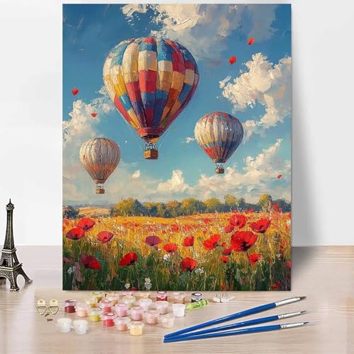 Malen Nach Zahlen Erwachsene Blumenmeer Malen Nach Zahlen HeißLuftballon, DIY Set Erwachsene Mit Pinseln und Acrylfarbe, Handgemalt Ölgemälde für Frauen, Deko Wohnzimmer 70 x 95 cm Ohne Rahmen -XY53B von Generic