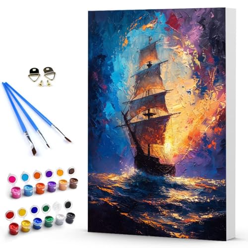 Malen Nach Zahlen Erwachsene Boot Malen Nach Zahlen Bastelset Erwachsene, DIY Meer Mit Pinseln und Acrylfarben Handgemalt Ölgemälde Leinwand Set, Home Deko Geschenk 40 x 60 CM Ohne Rahmen -TL25036H von Generic