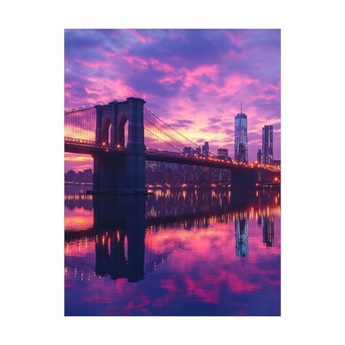 Malen Nach Zahlen Erwachsene Brooklyn Bridge DIY Set Erwachsene mit Leinwand zum Bemalen Bunte Wolken 100x135cm 36 Farben Acrylfarben Set und Pinsel, Malen Nach Zahlen Kinder für Zimmer Deko 2YH-14748 von Generic
