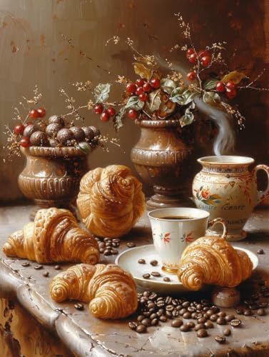 Malen Nach Zahlen Erwachsene Coffee Malen Nach Zahlen Brot, Painting by Numbers, DIY Basteln Erwachsene Handgemalt Ölgemälde Set Mit Pinseln und Acrylfarbe für Zimmer Deko Geschenke 40x50cm V-1973 von Generic