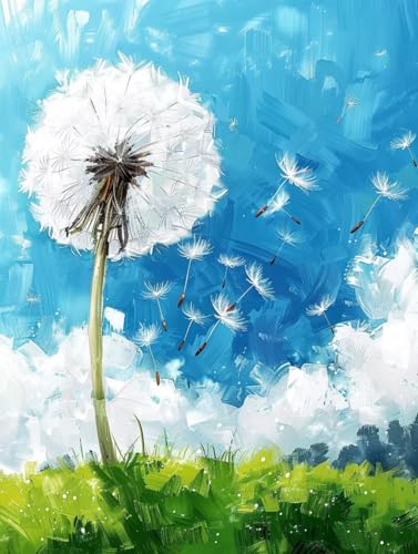 Malen Nach Zahlen Erwachsene Dandelion Malen Nach Zahlen Pflanze, Painting by Numbers, DIY Basteln Erwachsene Handgemalt Ölgemälde Set Mit Pinseln und Acrylfarbe für Zimmer Deko 40x50cm R-5790 von Generic