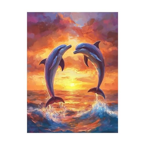 Malen Nach Zahlen Erwachsene Delphin DIY Set Erwachsene mit Leinwand zum Bemalen Sonnenuntergang 135 x 100 CM 36 Farben Acrylfarben Set und Pinsel, Malen Nach Zahlen Kinder für Zimmer Deko 2YH-14988 von Generic