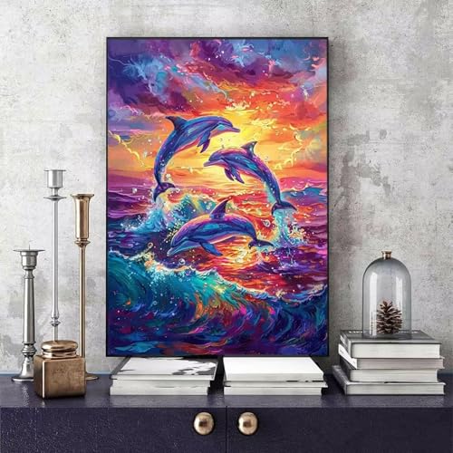 Malen Nach Zahlen Erwachsene Delphin Malen Nach Zahlen Landschaft, DIY Set Erwachsene Paint by Numbers mit 3 Pinsel und Acrylfarben für Zimmer Deko Wohnzimmer, Geschenke 70 X 95 CM -bby250628 von Generic