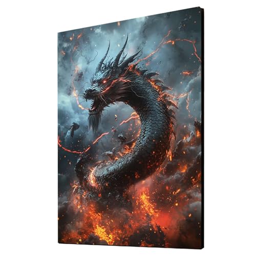 Malen Nach Zahlen Erwachsene Drachen DIY Set Erwachsene mit Leinwand zum Bemalen Tier 50x70cm 36 Farben Acrylfarben Set und Pinsel, Malen Nach Zahlen Kinder für Deko Wohnzimmer Geschenke 2YH-4305 von Generic