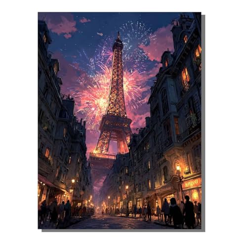 Malen Nach Zahlen Erwachsene Eiffelturm, Groß DIY Malen Nach Zahlen Landschaft, Anfänger Frauen Bastelset, Pinsel und 36 Acrylfarbe, Paint by Numbers Basteln für Wand Dekor Geschenk 100x135cm ZBSWK80 von Generic