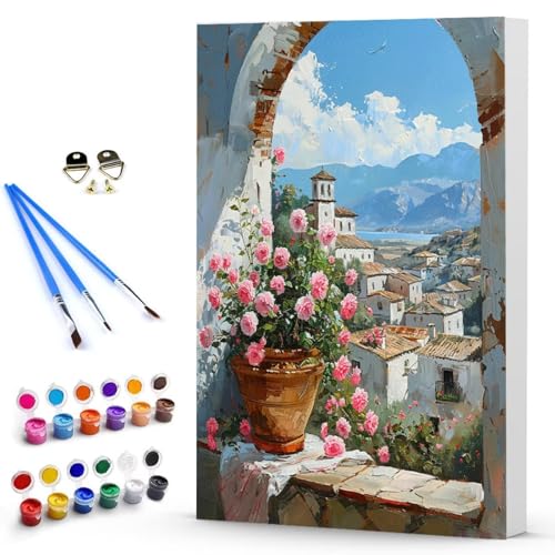 Malen Nach Zahlen Erwachsene Fenster Malen Nach Zahlen Bastelset Erwachsene, DIY Landschaft Mit Pinseln und Acrylfarben Handgemalt Ölgemälde Leinwand Set, Home Deko (30x40cm) Ohne Rahmen -TL2503P9 von Generic