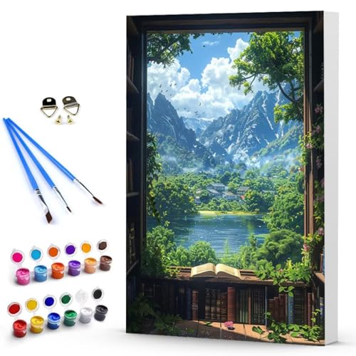 Malen Nach Zahlen Erwachsene Fenster Malen Nach Zahlen Bastelset Erwachsene, DIY Landschaft Mit Pinseln und Acrylfarben Handgemalt Ölgemälde Leinwand Set, Home Deko (40x60cm) Ohne Rahmen -TL25031S von Generic