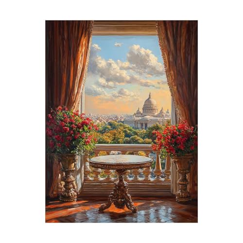 Malen Nach Zahlen Erwachsene Fensterbank DIY Set Erwachsene mit Leinwand zum Bemalen Stadt 135 x 100 CM 36 Farben Acrylfarben Set und Pinsel,Malen Nach Zahlen Kinder für Zimmer Deko Geschenke 2YH-9276 von Generic