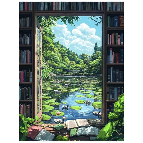 Malen Nach Zahlen Erwachsene Fensterbank Malen Nach Zahlen Kinder, DIY Set Erwachsene mit Pinselset Acrylfarben Set Leinwand zum Bemalen 100 x 135 CM, Bücherregal Paint by Numbers Zimmer Deko 8YH-2961 von Generic