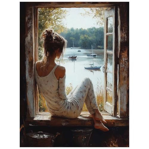 Malen Nach Zahlen Erwachsene Fensterbank Malen Nach Zahlen Kinder, DIY Set Erwachsene mit Pinselset Acrylfarben Set Leinwand zum Bemalen 135x100CM, Frau Paint by Numbers Deko wohnzimmer 8YH-4095 von Generic