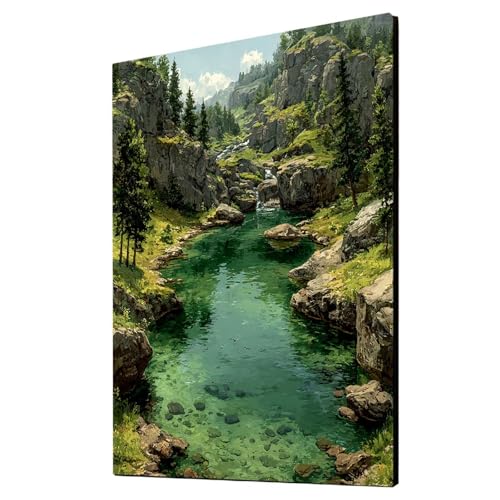 Malen Nach Zahlen Erwachsene Fluss DIY Set Erwachsene mit Leinwand zum Bemalen Berg 40x30cm 36 Farben Acrylfarben Set und Pinsel, Malen Nach Zahlen Kinder für Deko Wohnzimmer Geschenke 2YH-2142 von Generic