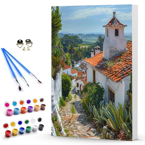 Malen Nach Zahlen Erwachsene HäUser Malen Nach Zahlen Bastelset Erwachsene, DIY Landschaft Mit Pinseln und Acrylfarben Handgemalt Ölgemälde Leinwand Set, Home Deko 20x30 cm Ohne Rahmen -TL2503Q8 von Generic