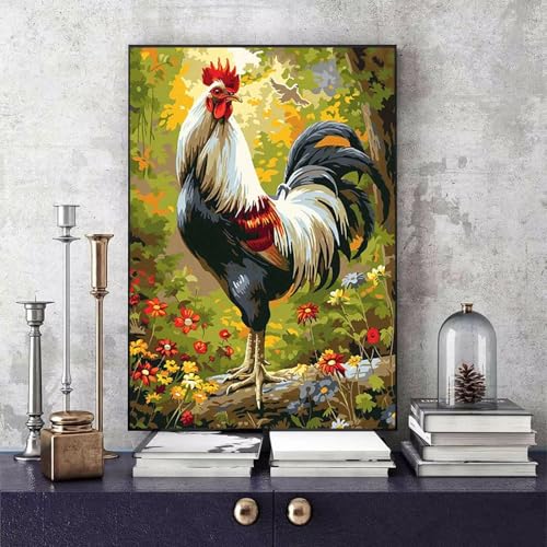 Malen Nach Zahlen Erwachsene Hahn Malen Nach Zahlen Tier, DIY Set Erwachsene Paint by Numbers mit 3 Pinsel und Acrylfarben für Zimmer Deko Wohnzimmer, Geschenke für Frauen 20 x 30 cm -bby25068H von Generic
