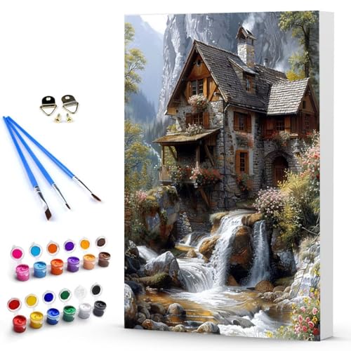 Malen Nach Zahlen Erwachsene Haus Malen Nach Zahlen Bastelset Erwachsene, DIY Blume Mit Pinseln und Acrylfarben Handgemalt Ölgemälde Leinwand Set, Home Deko Geschenk 70x95 cm Ohne Rahmen -TL250347 von Generic