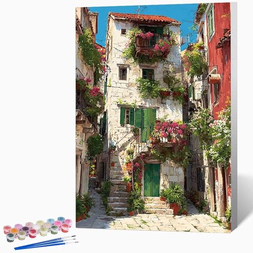 Malen Nach Zahlen Erwachsene Haus Malen Nach Zahlen Landschaft, Bastelset Erwachsene Mit 3-Pinseln Und Acrylfarbe, DIY Handgemalt öLgemäLde Kit FüR Geschenke, Deko 40×60cm Ohne Rahmen -LKF0723DA von Generic