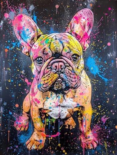Malen Nach Zahlen Erwachsene Hund Malen Nach Zahlen Graffiti, Painting by Numbers, DIY Basteln Erwachsene Handgemalt Ölgemälde Set Mit Pinseln und Acrylfarbe für Zimmer Deko Geschenke 50x65cm Q-4127 von Generic
