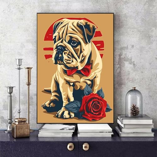 Malen Nach Zahlen Erwachsene Hund Malen Nach Zahlen Rose, DIY Set Erwachsene Paint by Numbers mit 3 Pinsel und Acrylfarben für Zimmer Deko Wohnzimmer, Geschenke für Frauen 100 X 135 CM -bby250662 von Generic