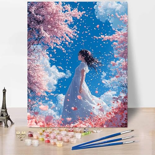 Malen Nach Zahlen Erwachsene Japan Malen Nach Zahlen Frau, DIY Set Erwachsene Anfänger Mit 3 - Pinseln und Acrylfarbe, Handgemalt Ölgemälde für Frauen, Deko Wohnzimmer 30×40cm Ohne Rahmen -XY396 von Generic