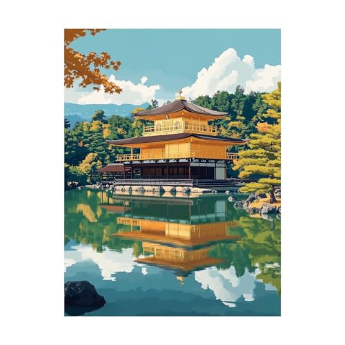 Malen Nach Zahlen Erwachsene Japanische Architektur DIY Set Erwachsene mit Leinwand zum Bemalen Landschaft 100x135cm 36 Farben Acrylfarben Set und Pinsel, Malen Nach Zahlen Kinder Geschenke 2YH-14830 von Generic