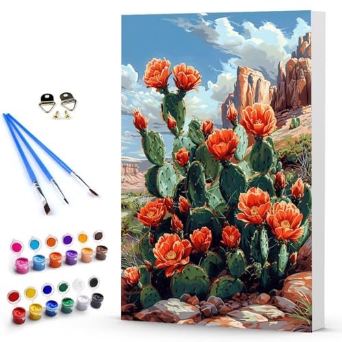 Malen Nach Zahlen Erwachsene Kaktus Malen Nach Zahlen Bastelset Erwachsene, DIY Blume Mit Pinseln und Acrylfarben Handgemalt Ölgemälde Leinwand Set, Home Deko (100x135cm) Ohne Rahmen -TL2503Y76 von Generic