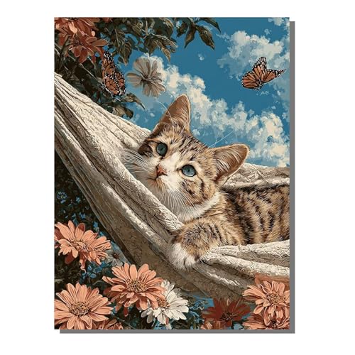 Malen Nach Zahlen Erwachsene Katze, Groß DIY Malen Nach Zahlen Mit Rahmen Schmetterling, Anfänger Bastelset Pinsel und 36 Acrylfarbe, Paint by Numbers Basteln, Wand Dekor Geschenk 100x135cm ZBSDK106 von Generic