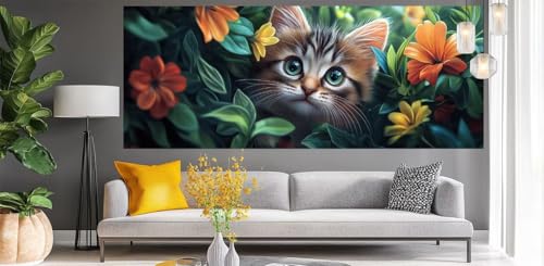 Malen Nach Zahlen Erwachsene Katze,DIY Paint by Numbers für Anfänger,Bastelset Handgemalt Ölgemälde Kreativ Set Mit 3-Pinseln und Acrylfarbe,Geschenk Home Wand Décor Blume 40 X 90cm Ohne Rahmen Y501 Malen Nach Zahlen Erwachsene Katze,DIY Paint by Numbers für Anfänger,Bastelset Handgemalt Ölgemälde Kreativ Set Mit 3-Pinseln und Acrylfarbe,Geschenk Home Wand Décor Blume 40 X 90cm Ohne Rahmen Y501 von Generic