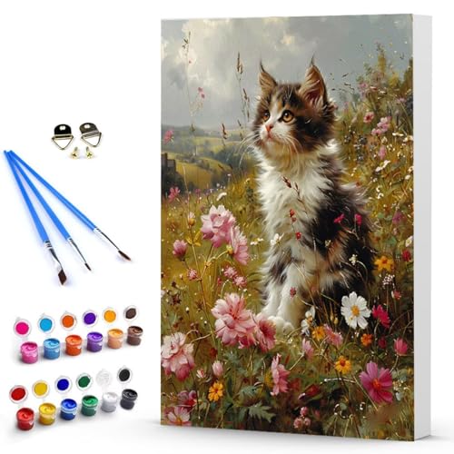 Malen Nach Zahlen Erwachsene Katze Malen Nach Zahlen Bastelset Erwachsene, DIY Blume Mit Pinseln und Acrylfarben Handgemalt Ölgemälde Leinwand Set, Home Deko 100 x 135 CM Ohne Rahmen -TL2503AVQ von Generic
