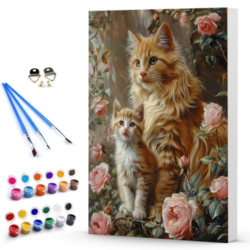 Malen Nach Zahlen Erwachsene Katze Malen Nach Zahlen Bastelset Erwachsene, DIY Blume Mit Pinseln und Acrylfarben Handgemalt Ölgemälde Leinwand Set, Home Deko Geschenk 60 x 80 CM Ohne Rahmen -TL2503R6 von Generic