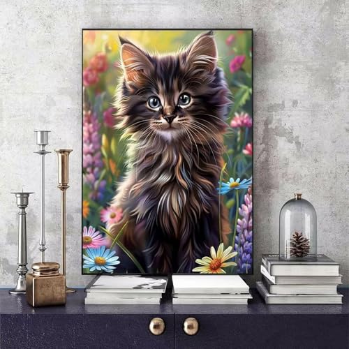 Malen Nach Zahlen Erwachsene Katze Malen Nach Zahlen Chrysantheme, DIY Set Erwachsene Paint by Numbers mit 3 Pinsel und Acrylfarben für Zimmer Deko Wohnzimmer, Geschenke 40 X 60 CM -bby2506TXM7U von Generic