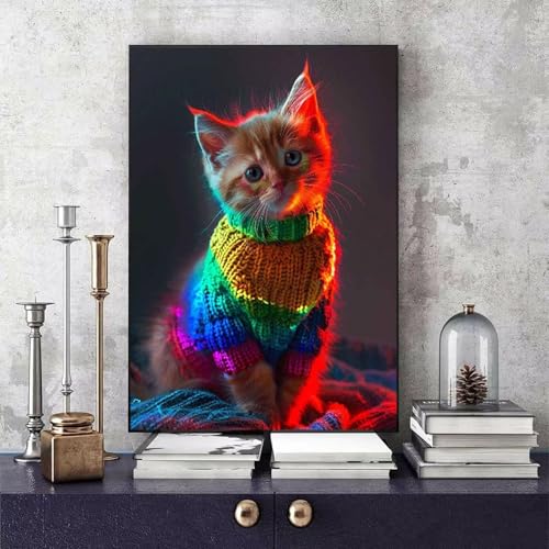 Malen Nach Zahlen Erwachsene Katze Malen Nach Zahlen Tier, DIY Set Erwachsene Paint by Numbers mit 3 Pinsel und Acrylfarben für Zimmer Deko Wohnzimmer, Geschenke für Frauen 20 x 30 cm -bby250655 von Generic