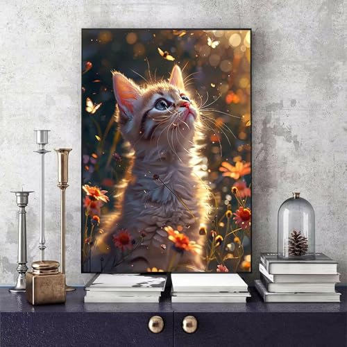 Malen Nach Zahlen Erwachsene Katze Malen Nach Zahlen Tier, DIY Set Erwachsene Paint by Numbers mit 3 Pinsel und Acrylfarben für Zimmer Deko Wohnzimmer, Geschenke für Frauen 50 X 65 CM -bby2506Q1 von Generic