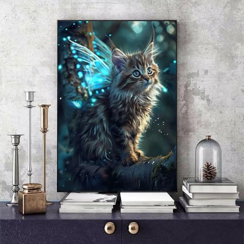 Malen Nach Zahlen Erwachsene Katze Malen Nach Zahlen Tier, DIY Set Erwachsene Paint by Numbers mit 3 Pinsel und Acrylfarben für Zimmer Deko Wohnzimmer, Geschenke für Frauen 60 x 80 cm -bby2506AM von Generic