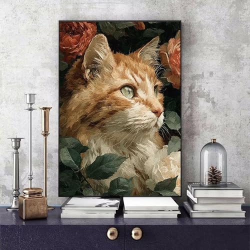 Malen Nach Zahlen Erwachsene Katze Malen Nach Zahlen Tier, DIY Set Erwachsene Paint by Numbers mit 3 Pinsel und Acrylfarben für Zimmer Deko Wohnzimmer, Geschenke für Frauen 70 x 95 cm -bby2506VX von Generic