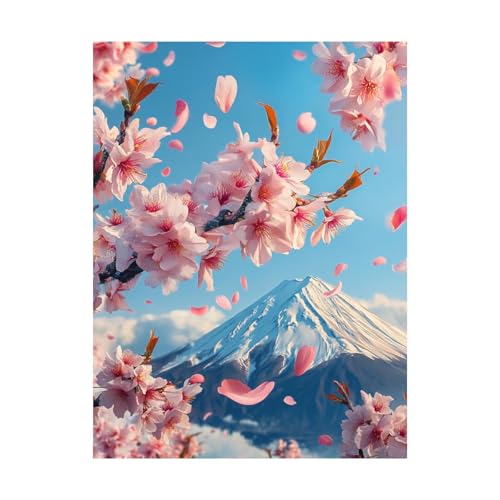 Malen Nach Zahlen Erwachsene Kirschblüten DIY Set Erwachsene mit Leinwand zum Bemalen Vulkan Fuji 135 x 100 CM 36 Farben Acrylfarben Set und Pinsel, Malen Nach Zahlen Kinder für Zimmer Deko 2YH-14886 von Generic