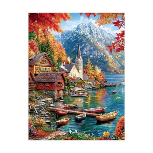 Malen Nach Zahlen Erwachsene Kleine Stadt DIY Set Erwachsene mit Leinwand zum Bemalen Berg 100x135 cm 36 Farben Acrylfarben Set und Pinsel, Malen Nach Zahlen Kinder für Zimmer Deko Geschenke 2YH-10026 von Generic