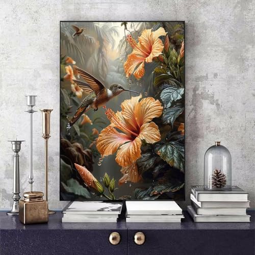 Malen Nach Zahlen Erwachsene Kolibri Malen Nach Zahlen Blume, DIY Set Erwachsene Paint by Numbers mit 3 Pinsel und Acrylfarben für Zimmer Deko Wohnzimmer, Geschenke für Frauen 40 x 60 cm -bby2506E3 von Generic