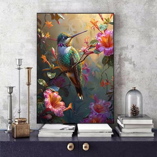 Malen Nach Zahlen Erwachsene Kolibri Malen Nach Zahlen Tier, DIY Set Erwachsene Paint by Numbers mit 3 Pinsel und Acrylfarben für Zimmer Deko Wohnzimmer, Geschenke für Frauen 60 X 80 CM -bby2506XR von Generic