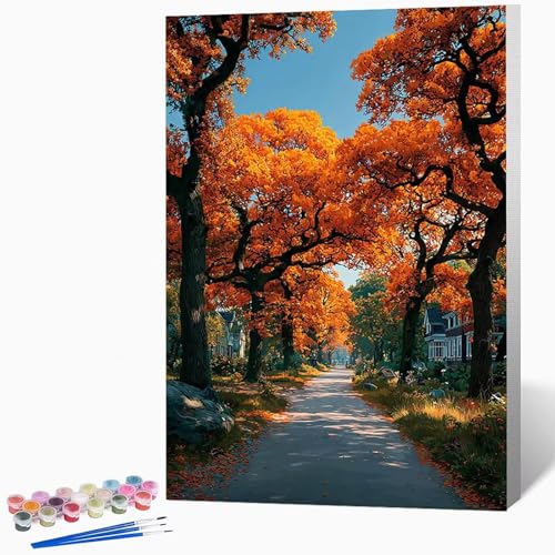 Malen Nach Zahlen Erwachsene Landschaft Malen Nach Zahlen Herbst, Bastelset Erwachsene Mit 3-Pinseln Und Acrylfarbe, DIY Handgemalt öLgemäLde Kit FüR Geschenke, Deko 30x40cm Ohne Rahmen -LKF0739VB von Generic