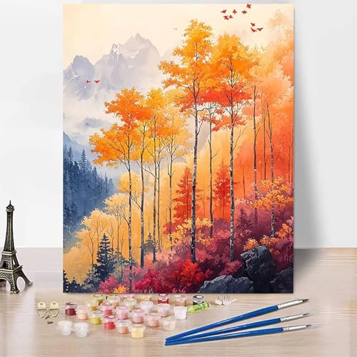 Malen Nach Zahlen Erwachsene Landschaft Malen Nach Zahlen Herbst, DIY Set Erwachsene Mit 3 - Pinseln und Acrylfarbe, Handgemalt Ölgemälde für Frauen, Deko Wohnzimmer 40 x 50 cm Ohne Rahmen -XY67J von Generic