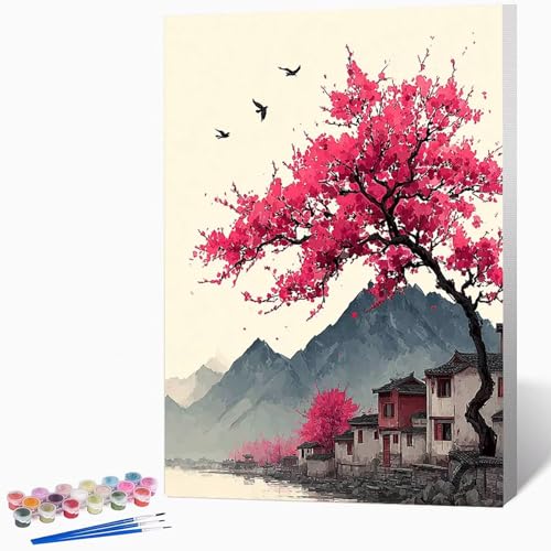 Malen Nach Zahlen Erwachsene Landschaft Malen Nach Zahlen Japan, Bastelset Erwachsene Mit 3-Pinseln Und Acrylfarbe, DIY Handgemalt öLgemäLde Kit FüR Geschenke, Deko 40×60cm Ohne Rahmen -LKF0768O2 von Generic