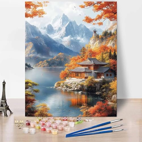Malen Nach Zahlen Erwachsene Landschaft Malen Nach Zahlen Japan, DIY Set Erwachsene Anfänger Mit 3 - Pinseln und Acrylfarbe, Handgemalt Ölgemälde für Frauen, Deko Wohnzimmer 40×50cm Ohne Rahmen -XY491 von Generic