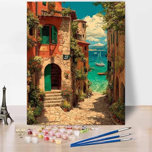 Malen Nach Zahlen Erwachsene Landschaft Malen Nach Zahlen Kabine, DIY Set Erwachsene Mit 3 - Pinseln und Acrylfarbe, Handgemalt Ölgemälde für Frauen, Deko Wohnzimmer 60 x 80 cm Ohne Rahmen -XY7L von Generic