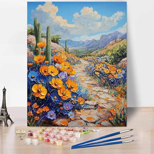 Malen Nach Zahlen Erwachsene Landschaft Malen Nach Zahlen Kaktus, DIY Set Erwachsene Mit 3 - Pinseln und Acrylfarbe, Handgemalt Ölgemälde für Frauen, Deko Wohnzimmer 60 x 80 cm Ohne Rahmen -XY16O von Generic
