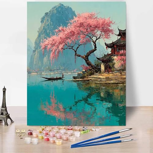 Malen Nach Zahlen Erwachsene Landschaft Malen Nach Zahlen Karikatur, DIY Set Erwachsene Mit 3 - Pinseln und Acrylfarbe, Handgemalt Ölgemälde für Frauen, Deko Wohnzimmer 40×50cm Ohne Rahmen -XY85Q von Generic